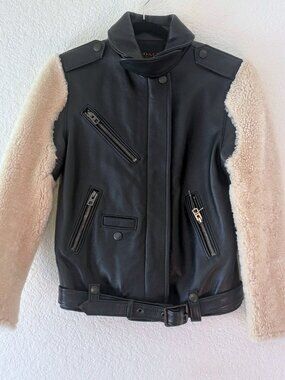 Coach Leather Bomber Jacket with Shearling Sleeves